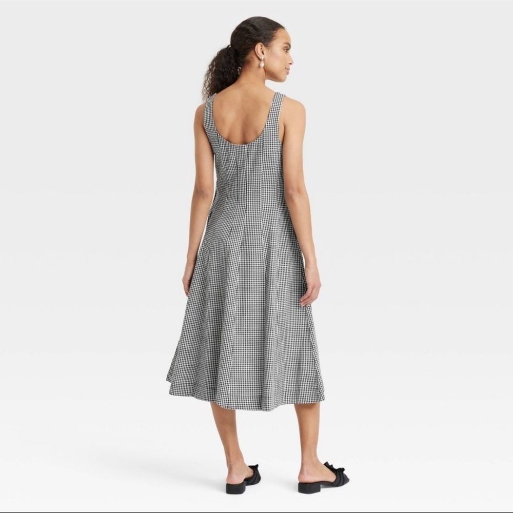 Women's Corset Midi A-Line Dress - A New Day™ Black Gingham 2: Cotton Rayon Blen - Picture 2 of 12
